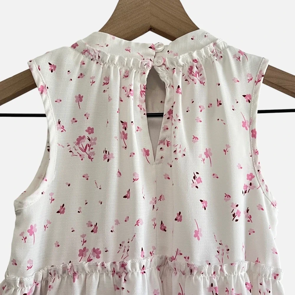 GB Girls Size 6X White Pink Floral Tiered Dress Sleeveless Lined Party